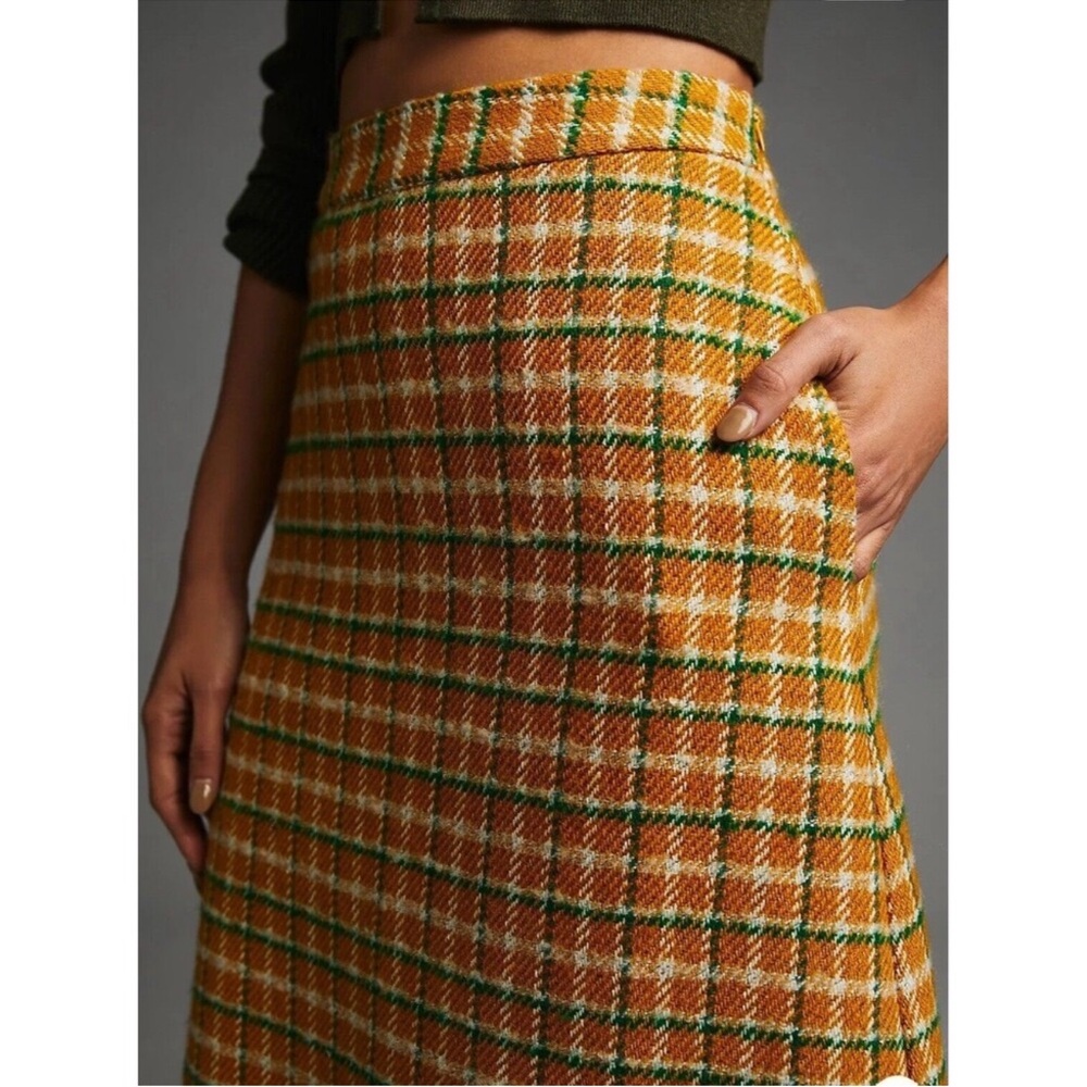 Anthropologie Yellow Plaid Midi Skirt - Picture 4 of 7